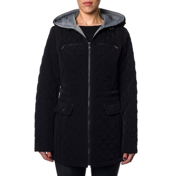 Laundry By Design Hooded Quilted Anorak Black Jacket - Picture 1 of 7